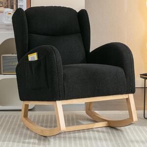 Modern Teddy Fabric Upholstered Wingback Chair with Padded Seat, Single Comfy Chairs for Living Room, Reading Room, 96.5x71x101 cm, Black Aosom.UK