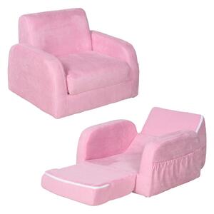 HOMCOM Kids 2 In 1 Armchair Sofa Bed, Fold Out, Padded Wood Frame, Bedroom Furniture, Pink Aosom UK