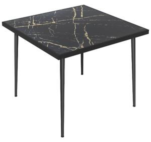 Outsunny Outdoor Dining Table for Four, Square with Marble Effect Tempered Glass Top, Steel Frame, Black