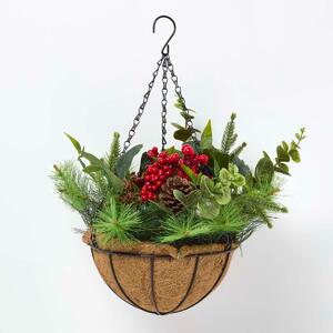 Homescapes Artificial Winter Woodland and Eucalyptus Hanging Basket