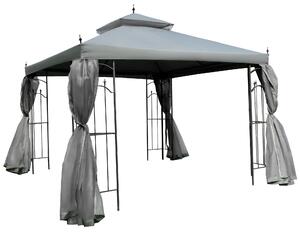Outsunny 3(M)x3(M) Garden Gazebo Double Top Outdoor Canopy Patio Event Party Wedding Tent Backyard Sun Shade with Mesh Curtain - Grey