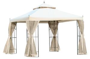 Outsunny Garden Gazebo: Double Top Canopy, 300x300cm, Outdoor Patio Event Tent with Mesh Curtain, Beige