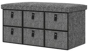 HOMCOM Six-Drawer Shoe Storage Bench, with Padded Top Seat - Dark Grey
