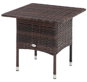 Outsunny Outdoor Rattan Side Table Coffee Table with Plastic Board, Full Woven Table Top for Patio, Garden, Balcony, Mixed Brown