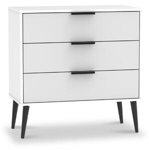 Asher White Wooden 3 Drawer Storage Chest with Black Legs | Roseland