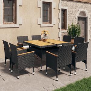 9 Piece Garden Dining Set Poly Rattan and Solid Wood Black