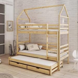 Detroit Wooden Bunk Bed Without Mattress And Trundle In Pine