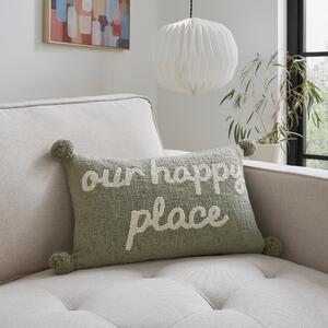 Our Happy Place Embroidered Rectangular Cushion Sage (Green)