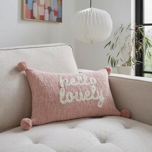 Hello Lovely Embroidered Rectangular Cushion Blush