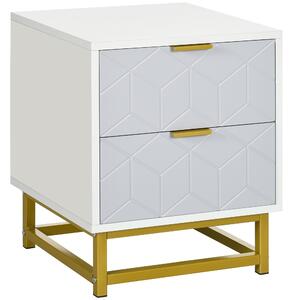 HOMCOM Bedside Table with 2 Drawers, Side Table, Bedside Cabinet with Steel Frame for Living Room, Bedroom, Grey and White
