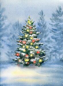 Art Print Christmas tree decorated with balls in, Evgeniya_Mokeeva