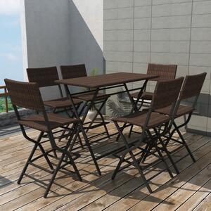 7 Piece Folding Outdoor Dining Set Steel Poly Rattan Brown