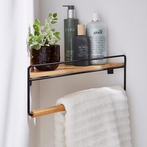 Compact Living Corner Shelf With Towel Rail Natural