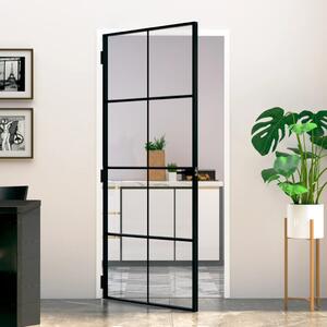 Interior Door Black 93x201.5 cm Tempered Glass&Aluminium