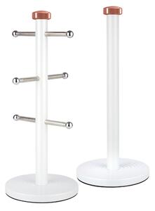 Linear White & Rose Gold Mug Tree & Kitchen Roll Holder Set White