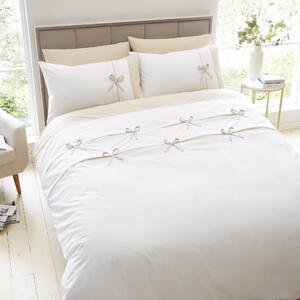 Catherine Lansfield Milo Bow Natural Duvet Cover and Pillowcase Set Natural