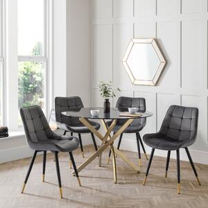 Montero Round Glass Top Dining Table with 4 Hadid Chairs Grey/Clear/Gold