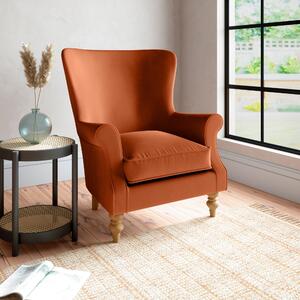 Charlbury Occasional Wing Chair Luxury Velvet Orange Umber