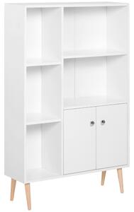 HOMCOM Open Bookcase Storage Cabinet Shelves Unit Free Standing w/ Two Doors Wooden Display White