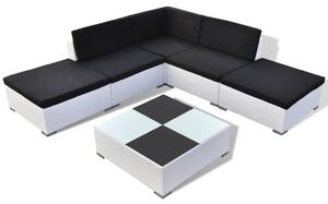 6 Piece Garden Lounge Set with Cushions Poly Rattan White