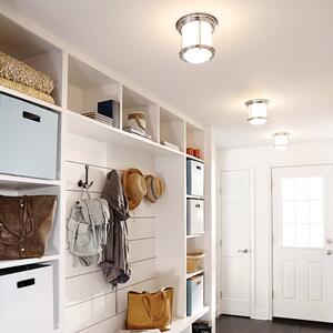Quintiesse QN-HADRIAN-MINI-F-CM-OPAL Hadrian Flush Ceiling Light In Chrome With Opal Glass IP44