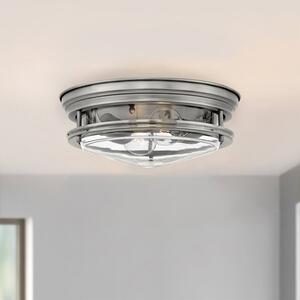 Quintiesse QN-HADRIAN-FS-AN-CLEAR Hadrian 2 Light Flush Ceiling Light In Antique Nickel Finish IP44