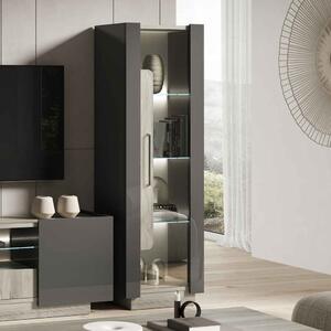 Avora High Gloss Display Cabinet with 1 Door in Dark Grey Pine and LED
