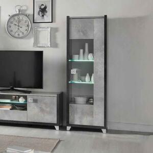 Heston High Gloss Marble Effect Display Cabinet with 1 Door in Grey and LED