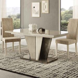 Fabio Small High Gloss Marble Effect Extending Dining Table in Warm Grey and Dark Brown
