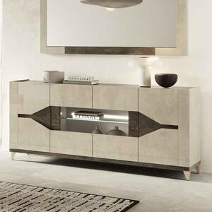 Fabio High Gloss Sideboard with 4 Doors in Warm Grey Marble Effect and LED