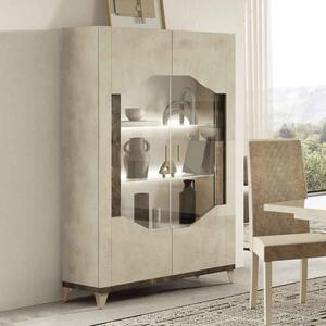 Fabio High Gloss Display Cabinet with 2 Doors in Warm Grey Marble Effect and LED