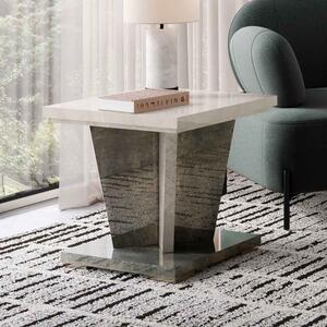 Fabio High Gloss Marble Effect Lamp Table in Warm Grey and Dark Brown