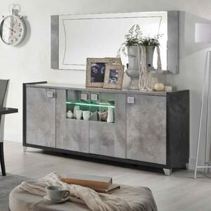 Heston High Gloss Marble Effect Sideboard with 4 Doors in Grey and LED