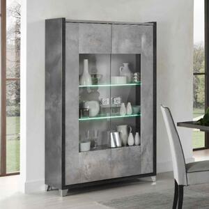 Heston High Gloss Marble Effect Display Cabinet with 2 Doors in Grey and LED