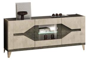 Fabio High Gloss Sideboard with 3 Doors in Warm Grey Marble Effect and LED