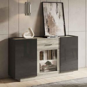 Avora High Gloss Sideboard with 3 Doors in Dark Grey Pine and LED