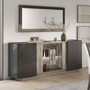 Avora High Gloss Sideboard with 4 Doors in Dark Grey Pine and LED