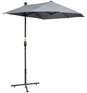 Outsunny 2m Half Parasol Market Umbrella Garden Balcony Parasol with Crank Handle, Cross Base, Double-Sided Canopy, Dark Grey