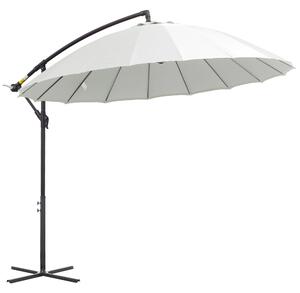 Outsunny 3(m) Cantilever Shanghai Parasol Garden Hanging Banana Sun Umbrella with Crank Handle, 18 Sturdy Ribs and Cross Base, Off-White Aosom UK