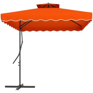 Outsunny 2.5m Cantilever Parasol with Easy Lever, Square Double Top Garden Parasol Umbrella with Ruffles and Cross Base, Overhanging Outdoor Sun Shades, Orange