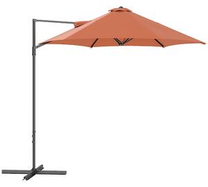 Outsunny 2.5M Garden Cantilever Parasol, Offset Roma Patio Umbrella Hanging Sun Shade Canopy Shelter with 360° Rotation and Cross Base, Orange