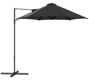 Outsunny 2.5M Garden Cantilever Parasol, Offset Roma Patio Umbrella Hanging Sun Shade Canopy Shelter with 360° Rotation and Cross Base, Black