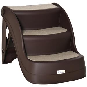 PawHut Foldable Pet Stairs Portable Dog Steps 3-Step Design with Non-slip Mats for High Beds, Sofas, 49 x 38 x 38 cm, Brown Aosom UK