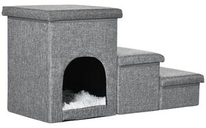 PawHut Dog Steps 3-step Pet Stairs with Kitten House and 2 Storage Boxes, 3 in 1 Dog Ramp for Sofa with Washable Plush Cushion Aosom UK