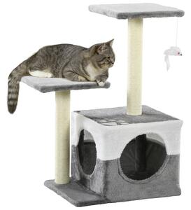 PawHut Deluxe Cat Climber: Sisal Scratching Posts, Cosy Condo, Elevated Perches & Playful Mouse, Sleek Grey Aosom UK