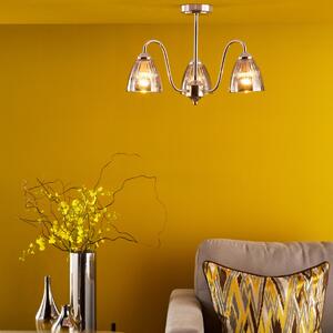 Dar Lighting Glynis 3 Light Semi Flush Ceiling Light In Polished Nickel With Smoked Glass