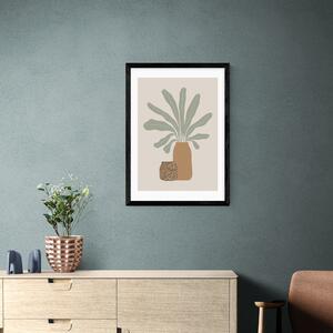 Two Brown Vases & Green Plant Framed Print Natural