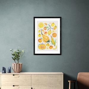 Yellow Harvest Of Fruit & Vegetables Framed Print Yellow