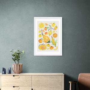 East End Prints Yellow Harvest Of Fruit & Vegetables Framed Print Yellow