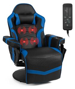 Costway Electric Massage Gaming Chair with Cup Holder and Side Pouch-Blue